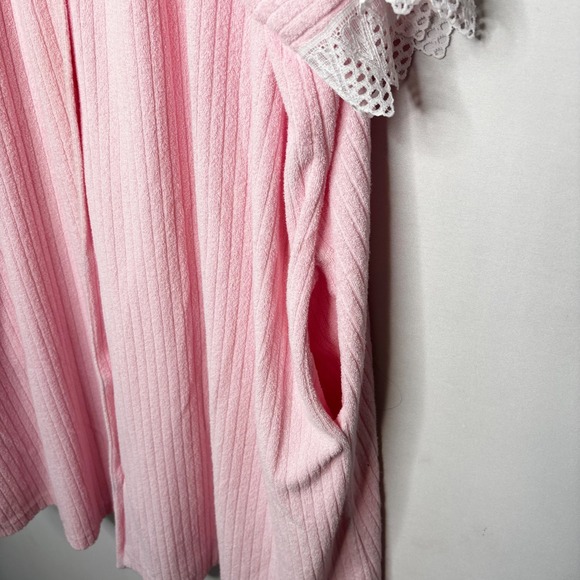 Vintage Roamans Pink Lace Trim Day Robe Nightgown Dress Size 1X Textured Stripe - Picture 6 of 11